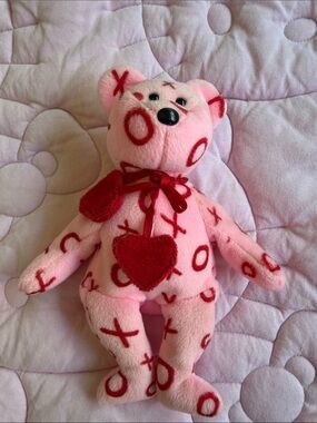 Pink Heart Pattern Plush Bear - Soft Valentine's Stuffed Toy